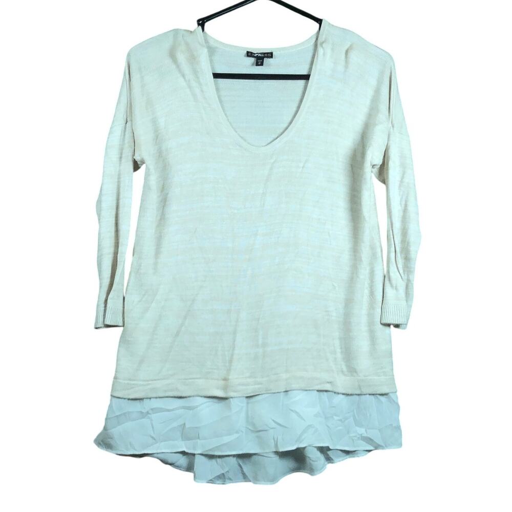 Express Womens Sweater Beige Scoop Neck Long Sleeve Layered Stretch M